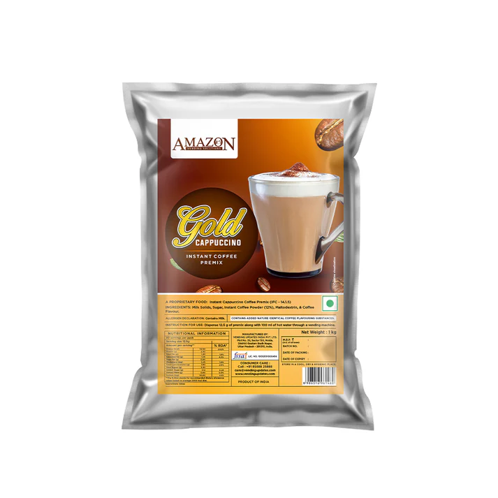 AMAZON Gold Cappuccino Instant Coffee Premix | Suitable for Vending Machines and Manual Use- Just Add Hot Water